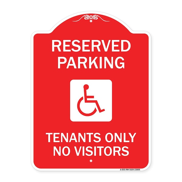Reserved Parking Tenants No Visitors W/ Graphic, Red & White Aluminum Sign, 18" x 24", RW-1824-23005